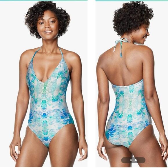 Speedo Women's Swimsuit One Piece V-Neck Halter Contemporary Cut Size 10 - Picture 1 of 13